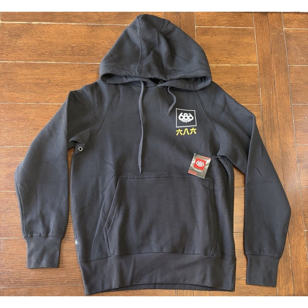 686 Global Hoodie Mens Large Black Fleece Logo Graphic Pullover Sweatshirt NWT